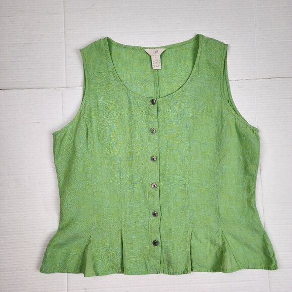 J.Jill Linen Top Blouse Lime Green Sleeveless Button-Up Shirt Pleated Size L - Picture 12 of 12
